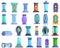 Cryogenic capsule icons set cartoon vector. Laboratory equipment