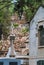 Crypt and cross on Montjuic Cemetery, Barcelona, Spain