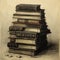 Cryptidcore: A Pile Of Scratched Books In The Style Of Alfred Kubin