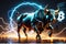 Crypto bull surrounded by the lightning of thunder running in the market, crypto trading concept, bitcoin