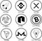 Crypto coins set. crypto currency. Bitcoin Cash, Bitcoin Diamond, Stellar, Ripple, IOTA, Tron, Binance, Neo, Monero