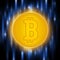 Crypto currency abstraction golden bit-coin . Bitcoin concept on an abstract blue background .Digital matrix of