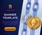 Crypto currency banner template. Ethereum. 3D isometric Physical bit coin. Golden and silver Ethereum coins with wirefram