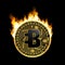 Crypto currency bytecoin golden symbol on fire