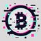 Crypto currency coin. Vector emblem. Blockchain technology background. Digital financial icon, glitch style.