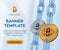 Crypto currency editable banner template. Ethereum. 3D isometric Physical bit coin. Golden and silver Ethereum coins with wirefram
