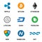 Crypto currency icon set flat logo isolated on white background. Main blockchain cryptocurrencies collection for buying