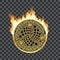 Crypto currency iota golden symbol on fire