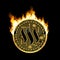 Crypto currency steem golden symbol on fire