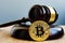 Crypto regulation. Gavel and cryptocurrency BTC Bitcoin.