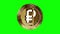 Crypto Ruble RUB cryptocurrency golden coin isolated loop on green screen