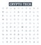 Crypto tech vector line icons set. Cryptocurrency, Blockchain, Mining, Security, Trading, Exchange, Algorithm