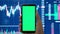 Crypto trader using cell phone mockup screen cryptocurrency trading mobile app.