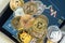 Cryptocurrency on Binance trading app, Bitcoin BTC with BNB, Ethereum, Dogecoin, Cardano, Litcoin, altcoin digital coin
