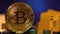 Cryptocurrency bitcoin gold. Bitcoins on the motherboard.