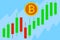 Cryptocurrency bitcoin on growing price candlestick chart patterns background