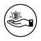 Cryptocurrency, bitcoin, hand icon. Black vector sketch.