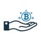 Cryptocurrency, bitcoin, hand icon. Simple vector sketch.