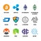 Cryptocurrency bitcoin, litecoin ethereum vector flat icons