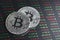 Cryptocurrency bitcoin silver colored coins