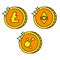 Cryptocurrency black outline gold icons bitconnect, ethereum, litecoin