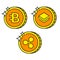 Cryptocurrency black outline gold icons bytecoin, ripple and stratis