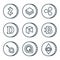 Cryptocurrency black outline icon set isolated