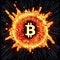 Cryptocurrency blaze, Bitcoin ablaze in fiery splashes