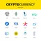 Cryptocurrency blockchain icons. Set of virtual currency.Vector trading signs