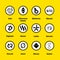 Cryptocurrency blockchain icons a yellow background. Set virtual currency.Vector trading signs: iota, ethereum classic, bitshares