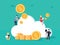Cryptocurrency cloud mining. Flat design style web banner of blockchain technology, bitcoin and altcoins,