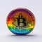 Cryptocurrency coin Bitcoin of rainbow color on a white background close-up, crypto exchange,