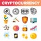 Cryptocurrency Coins Icon Set Vector. Crypto Cash. Security. Gold Money. Mining Virtual Sig. Financial Internet Market