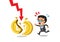 Cryptocurrency concept a businessman with broken coin and red arrow sign