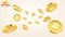 Cryptocurrency concept or electronic payments. Vector technology 3d illustration. Realistic gold coins explosion or