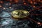 Cryptocurrency concept Gold bitcoin coin on black background, blockchain technology