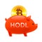 Cryptocurrency HODL concept, Pig money box icon with falling bitcoin, hodl bitcoin, vector illustration.