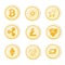 Cryptocurrency logo set gold coin version- bitcoin, litecoin, ethereum, ripple, dash, nem