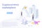 Cryptocurrency marketplace isometric landing page vector template