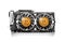 Cryptocurrency mining. Bitcoin coin on a graphic card, video card for cryptocurrency mining. Cryptocurrency.