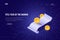Cryptocurrency mining and payment concept, ico isometric banner, web page of blockchain technology, money transaction