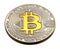 Cryptocurrency physical colored bitcoin coins. Yellow bitcoin.