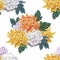 Crysanthemum and hydrangea seamless pattern