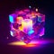 Crystal 3d cube reflects colored rays