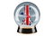 Crystal ball with British map. Forecasting and prediction for the Great Britain, concept. 3D rendering