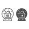 Crystal ball and lodge line and solid icon. Snow globe with house inside outline style pictogram on white background