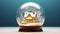 Crystal ball, snowball with snowy Christmas tree and house inside.