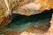 The crystal caves of Bermuda. Incredible formations of white stalactites covered with crystallized soda straws.