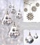 Crystal christmas ornaments against silver