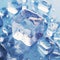 Crystal clear ice cubes adorned with glistening water droplets, close up